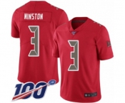 Men's Tampa Bay Buccaneers #3 Jameis Winston Limited Red Rush Vapor Untouchable 100th Season Football Jersey