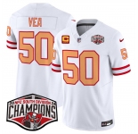 Men's Tampa Bay Buccaneers #50 Vita Vea White F.U.S.E. 2024 NFC South Champions With 3-Star C Patch Limited Stitched Jersey