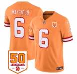 Men's Tampa Bay Buccaneers #6 Baker Mayfield Orange 2025 F.U.S.E. 50th Anniversary Patch Vapor Untouchable Limited Football Stitched Jersey