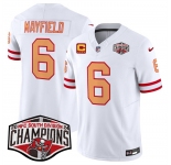 Men's Tampa Bay Buccaneers #6 Baker Mayfield White F.U.S.E. 2024 NFC South Champions With 4-Star C Patch Limited Stitched Jersey
