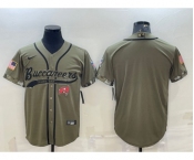 Men's Tampa Bay Buccaneers Blank Olive Salute to Service Cool Base Stitched Baseball Jersey