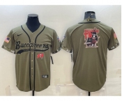 Men's Tampa Bay Buccaneers Olive Salute to Service Team Big Logo Cool Base Stitched Baseball Jersey