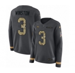 Women Nike Tampa Bay Buccaneers #3 Jameis Winston Limited Black Salute to Service Therma Long Sleeve NFL Jersey