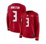 Women Nike Tampa Bay Buccaneers #3 Jameis Winston Limited Red Therma Long Sleeve NFL Jersey
