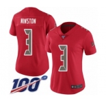 Women's Tampa Bay Buccaneers #3 Jameis Winston Limited Red Rush Vapor Untouchable 100th Season Football Jersey