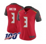 Women's Tampa Bay Buccaneers #3 Jameis Winston Red Team Color Vapor Untouchable Limited Player 100th Season Football Jersey