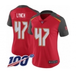 Women's Tampa Bay Buccaneers #47 John Lynch Red Team Color Vapor Untouchable Limited Player 100th Season Football Jersey