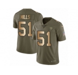 Men Nike New Orleans Saints #51 Sam Mills Limited Olive Gold 2017 Salute to Service NFL Jersey