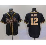 Men's New Orleans Saints #12 Chris Olave Black Cool Base Stitched Baseball Jersey