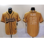 Men's New Orleans Saints #12 Chris Olave Gold Cool Base Stitched Baseball Jersey