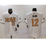 Men's New Orleans Saints #12 Chris Olave Number White Nola Baseball Jersey