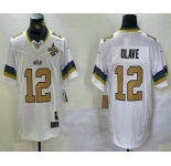 Men's New Orleans Saints #12 Chris Olave White Team Patch 2024 FUSE Vapor Limited Stitched Jersey