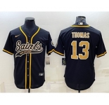 Men's New Orleans Saints #13 Michael Thomas Black With Patch Cool Base Stitched Baseball Jersey
