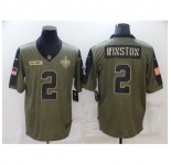 Men's New Orleans Saints #2 Jameis Winston Nike Olive 2021 Salute To Service Limited Player Jersey