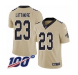 Men's New Orleans Saints #23 Marshon Lattimore Limited Gold Inverted Legend 100th Season Football Jersey