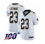 Men's New Orleans Saints #23 Marshon Lattimore White Vapor Untouchable Limited Player 100th Season Football Jersey
