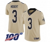 Men's New Orleans Saints #3 Bobby Hebert Limited Gold Inverted Legend 100th Season Football Jersey