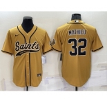 Men's New Orleans Saints #32 Tyrann Mathieu Gold Stitched MLB Cool Base Nike Baseball Jersey