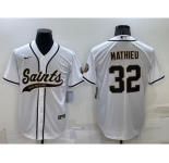 Men's New Orleans Saints #32 Tyrann Mathieu White Stitched MLB Cool Base Nike Baseball Jersey