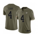 Men's New Orleans Saints #4 Derek Carr Olive Salute To Service Limited Stitched Jersey