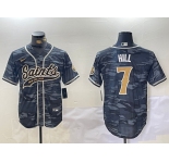 Men's New Orleans Saints #7 Taysom Hill Grey Camo With Patch Cool Base Stitched Baseball Jersey