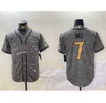Men's New Orleans Saints #7 Taysom Hill Grey With Patch Cool Base Stitched Baseball Jersey