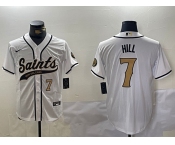 Men's New Orleans Saints #7 Taysom Hill White With Patch Cool Base Stitched Baseball Jerseys