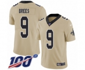 Men's New Orleans Saints #9 Drew Brees Limited Gold Inverted Legend 100th Season Football Jersey