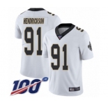Men's New Orleans Saints #91 Trey Hendrickson White Vapor Untouchable Limited Player 100th Season Football Jersey