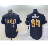 Men's New Orleans Saints #94 Cameron Jordan Black Cool Base Stitched Baseball Jersey