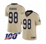 Men's New Orleans Saints #98 Sheldon Rankins Limited Gold Inverted Legend 100th Season Football Jersey