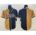 Men's New Orleans Saints Black Gold Split Cool Base Stitched Baseball Jersey
