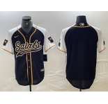 Men's New Orleans Saints Blank Black White 1987 Legacy Cool Base Stitched Baseball Jersey