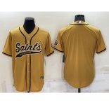 Men's New Orleans Saints Blank Gold Stitched Cool Base Nike Baseball Jersey