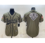 Men's New Orleans Saints Olive Salute to Service Team Big Logo Cool Base Stitched Baseball Jersey