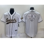 Men's New Orleans Saints White Team Big Logo With Patch Cool Base Stitched Baseball Jersey
