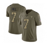 Men's Nike New Orleans Saints #7 Taysom Hill Limited Olive Camo 2017 Salute to Service NFL Jersey
