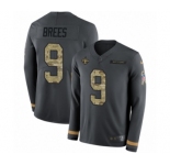 Men's Nike New Orleans Saints #9 Drew Brees Limited Black Salute to Service Therma Long Sleeve NFL Jersey