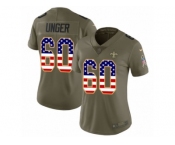 Women Nike New Orleans Saints #60 Max Unger Limited Olive USA Flag 2017 Salute to Service NFL Jersey
