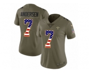 Women Nike New Orleans Saints #7 Morten Andersen Limited Olive USA Flag 2017 Salute to Service NFL Jersey