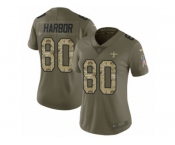 Women Nike New Orleans Saints #80 Clay Harbor Limited Olive Camo 2017 Salute to Service NFL Jersey