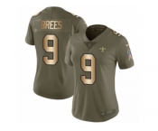 Women Nike New Orleans Saints #9 Drew Brees Limited Olive Gold 2017 Salute to Service NFL Jersey