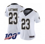Women's New Orleans Saints #23 Marshon Lattimore White Vapor Untouchable Limited Player 100th Season Football Jersey