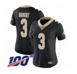 Women's New Orleans Saints #3 Bobby Hebert Black Team Color Vapor Untouchable Limited Player 100th Season Football Jersey