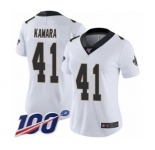 Women's New Orleans Saints #41 Alvin Kamara White Vapor Untouchable Limited Player 100th Season Football Jersey