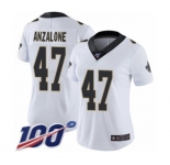 Women's New Orleans Saints #47 Alex Anzalone White Vapor Untouchable Limited Player 100th Season Football Jersey