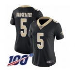 Women's New Orleans Saints #5 Teddy Bridgewater Black Team Color Vapor Untouchable Limited Player 100th Season Football Jersey
