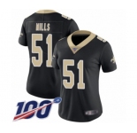 Women's New Orleans Saints #51 Sam Mills Black Team Color Vapor Untouchable Limited Player 100th Season Football Jersey