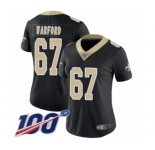 Women's New Orleans Saints #67 Larry Warford Black Team Color Vapor Untouchable Limited Player 100th Season Football Jersey