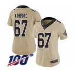 Women's New Orleans Saints #67 Larry Warford Limited Gold Inverted Legend 100th Season Football Jersey